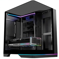 Caja de PC tipo torre con ventiladores ARGB, tira de LED con iluminación inferior, base con triple cristal curvo sin costuras, doble cámara, caja de juegos M-ATX