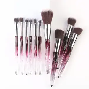Custom Logo 10 Pcs Cosmetic Brush Kit Foundation Brush Set Makeup Brushes With Pu Bag