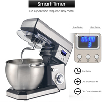 Robot pâtissier automatique pour la cuisine, affichage LED de l'heure, capacité de 8,5 L, moteur électrique de 1500 W, bol mélangeur en acier inoxydable, crochet pétrisseur
