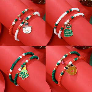 Christmas Beaded <b>Bracelets</b> Red Green <b>White</b> Cartoon Charm Party Jewelry Unisex - Product Image 3