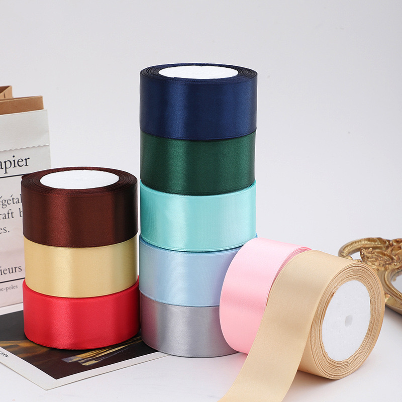 Luxury Custom 4cm 25 Yards Ribbon Roll Wholesale Gift Packing 196 Colors Ribbon White Pink Polyester Satin Christmas Ribbons