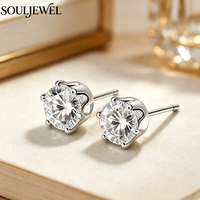Boucles d'oreilles clous en moissanite style simple Souljewel, six griffes, plaqué rhodium, argent S925, couleur D, VVS, best-seller du magasin, cadeau