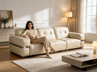 Ensemble de canapés en cuir véritable et bois pour salon, canapé nuage en cuir pleine fleur, mobilier de salon