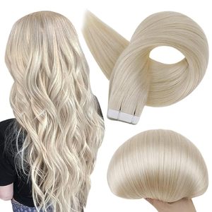 <span class=keywords><strong>Mila</strong></span> Platinblond 100% Echthaar Remy Indisches Haar Tape-In Extensions Einzelne Tressen 12-24 Zoll Länge Glatt/Wellig/Lockig Textur - Product Image 2
