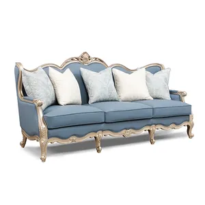 Luxus europäisches Massivholz Gold Hochzeit königliches Sofa-Sofa reines Leder Stoff Loveseat Kombination Wohnzimmer Couch-Sofa