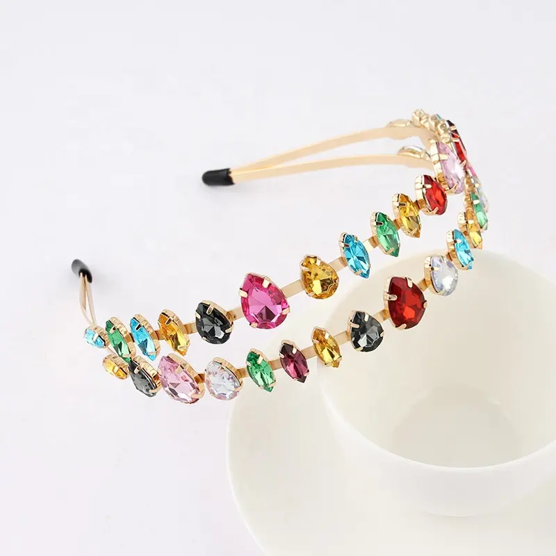 Luxury Baroque Headband Crystal Rhinestone Double-deck Colorful Diamond Mix Hairband Handmade Butterfly Women Hair Accessories