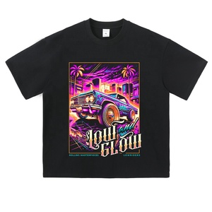 T-shirt unisexe ample en coton délavé style européen et américain, à manches courtes, respirant, imprimé voiture vintage, pour couple, vente en gros - Product Image 5