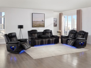 Canapé sectionnel inclinable en cuir en gros, canapé inclinable pour salon, ensemble de canapés multifonctionnels, noir + gris - Product Image 1