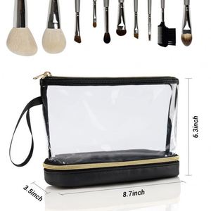 Trousse de Toilette Transparente Grande Capacité à Deux Couches pour Pinceaux de Maquillage, Imperméable, avec Fermeture Éclair, Idéale pour les Voyages - Product Image 2
