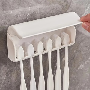 Soporte de pared para cepillos de dientes, dispositivo sin perforaciones para baño, soporte multiusos para cepillos de dientes, extraíble y lavable - Product Image 4