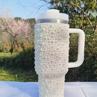 Nouvelle tasse isotherme en acier inoxydable 304 avec diamants de perles, gobelet à double paroi isolé sous vide, gobelet de voiture