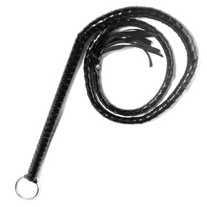 Látigo de cuero negro con anillo de hierro, recto, para juegos de coqueteo, juguetes sexuales BDSM para adultos, para atar el bigote, para pellizcar, equipo de bondage - Product Image 1