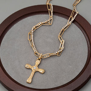 Collar con Colgante de Cruz de <span class=keywords><strong>Doble</strong></span> Capa Chapado en Oro, Clásico y Moderno 2024, para Mujeres y Niñas, <span class=keywords><strong>Cadena</strong></span> de Aleación, Joyería de Regalo - Product Image 3