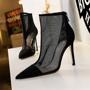 New Brand Fashion Women Sexy Botines Lace Mesh Lady Breathable Female Ankle <b>Shoes</b> High Heels Pointed Toe Stiletto Boots - Product Image 4