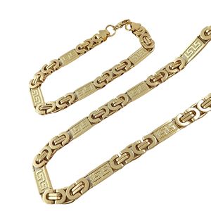 Collier pour homme en acier inoxydable plaqué or 18 carats avec chaîne <span class=keywords><strong>byzantine</strong></span> plate cubaine sans ternissement - Product Image 3