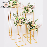 Support à fleurs rectangulaire élégant en métal doré ANNIELU, centre de table pour mariage, décoration de fête