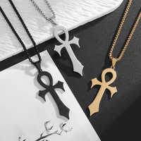 Collier Pendentif Croix Ankh en Acier Inoxydable Or Argent Noir Chaîne Cubaine Symbole Clé de Vie Égyptienne Ancienne Bijoux Hip Hop