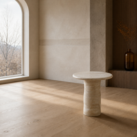 Table d'appoint en travertin blanc naturel avec base cylindrique, table d'appoint ronde de luxe, table d'appoint d'angle pour salon