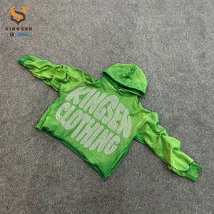 Sudadera con capucha personalizada de fábrica, con bajo sin rematar, efecto desgastado, sin cordón, multicolor, unisex, con pedrería personalizada - Product Image 5