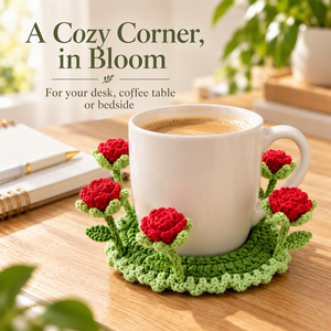 Sottobicchiere Artigianale all'Uncinetto con Fiori 3D a Forma di Tulipani per Tavolino da Caffè, Decorazione Cucina, Idea Regalo - Product Image 3