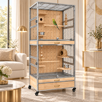 Cage à oiseaux d'intérieur haut de gamme en acier inoxydable avec panneau arrière en bois perforé pour maison européenne moderne