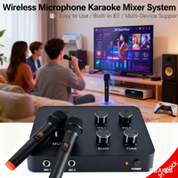 Système de réception de karaoké sans fil avec microphone, port micro filaire HD Aux, son cristallin, support en plastique, compatible TV, pour fêtes à domicile, chant et jeux