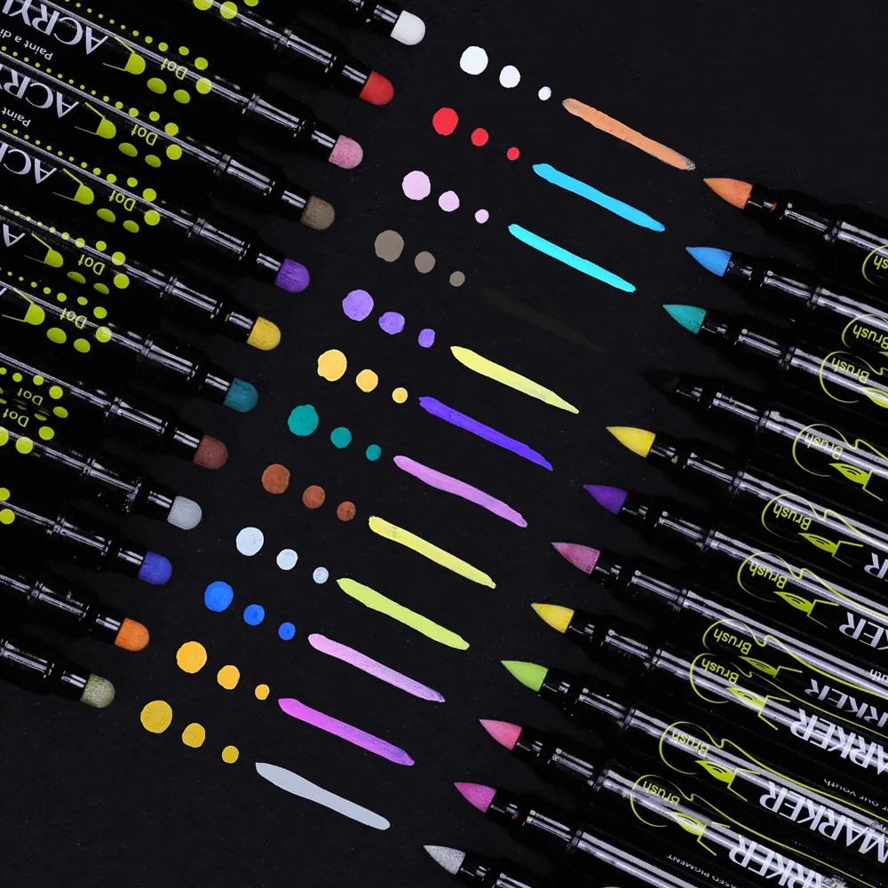 24 цвета Акриловые маркеры для рисования с точечными кончиками и кончиками кистей, акриловая маркерная ручка идеально подходит для камня, дерева, керамики