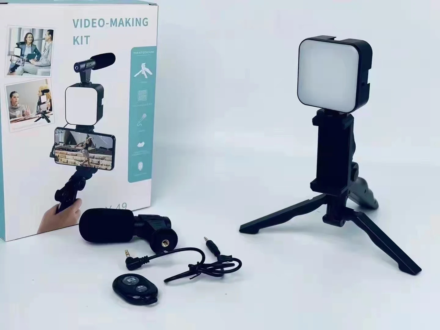 AY-49 Video Vlogger Kits Microphone LED Fill Light Mini Tripod For Phone Vlog Video Recording Condenser