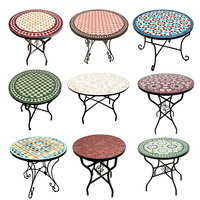 Ensemble table et chaises de restaurant en céramique marocaine mosaïque ronde, table basse d'extérieur pour patio, jardin, balcon