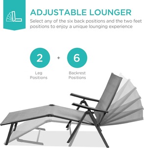 Chaise longue pliante d'extérieur en textile respirant réglable multi-positions avec cadre métallique antirouille - Product Image 2