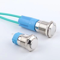 Interrupteur à bouton LED électronique 12V IP65 étanche en acier inoxydable 12MM à tête plate, auto-bloquant/réinitialisable, avec borne à souder 2 broches, 5A