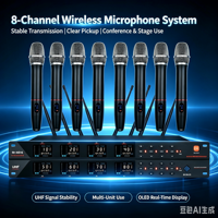 Système de microphone sans fil UHF à huit canaux, 8 micros à condensateur portatifs, cardioïdes, métalliques, professionnels, pour scène, performance, karaoké