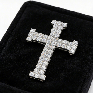 CUSTOM SILVER 10K/14K/18K GOLD PLATED LAB GROWN CVD DIAMOND CLASSIC ENGAGEMENT GIFT SWEATER <b>CHAIN</b> NECKLACE <b>CROSS</b> PENDANT VS - Product Image 5