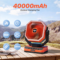 Ventilateur de camping à piles avec lumière, 5 vitesses, ventilateur de bureau personnel, ventilateur de tente robuste à suspendre pour les voyages en plein air et le camping