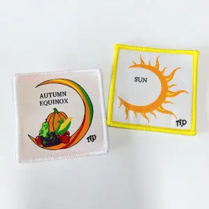 AoSheng Garment Patches Merrow bordure tissée patch badge design logo personnalisé 100% tissé fer sur patchs