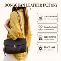 Tas Selempang Kulit Asli Coklat Tua Model Flap Kancing Anti Air Desain Lembut untuk Wanita, Cocok untuk Kantor dan Penggunaan Sehari-hari (Grosir)