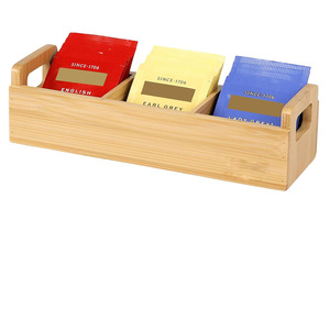 Bamboo Tea Storage Box 3 Compartments 12L <b>Desktop</b> Organizer For Tea Bags And Snacks - Product Image 3