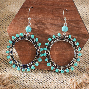 Bohemian <b>Tassel</b> Drop <b>Earrings</b> Antique Silver Plated Turquoise Stone Women's Party Fashion Jewelry - Product Image 3