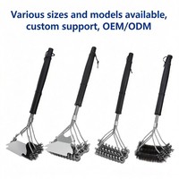 Brosse de nettoyage de barbecue en acier inoxydable OEM avec raclette et poils métalliques pour cuisine extérieure – Vente en gros
