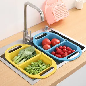 HelloWorld 2020新款可折叠塑料洗手盆矩形排水篮水果盘家用厨房水槽餐具储物