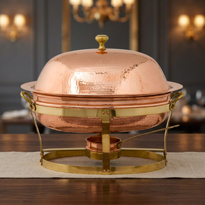 Olla de Cobre Martillado para Calentar Comida, con Marco de Latón Resistente, Redonda, para Buffet, de Lujo, para Hoteles, Restaurantes y Servicios de Catering - Product Image 6