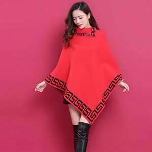 Hiver Femmes Vintage <span class=keywords><strong>Poule</strong></span> <span class=keywords><strong>Poncho</strong></span> Rétro Classique Irrégulière Jacquard Châle Cape Femelle Chandail - Product Image 4