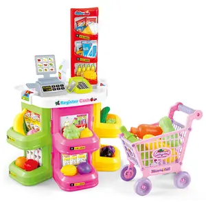 Pretend Play Toys Cashier Supermarket Cash Register Set with shopping Trolley