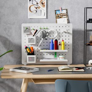 Pegzone Panneau perforé métallique de bureau mural, support de rangement sans perçage, organisateur de bureau rectangulaire thermolaqué - Product Image 1