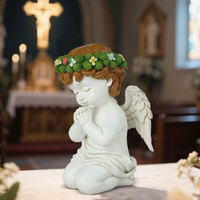 Figurine d'ange en résine Art Déco avec couronne de fleurs, sculpture décorative pour la maison, idéale pour les enfants/adolescents, pour un anniversaire