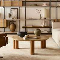 Table Basse de Luxe Hôtel, Piétement Chêne, Plateau Travertin, Table à Thé Irrégulière, Petite Table Basse Moderne pour Appartement