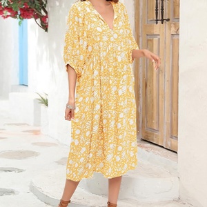 Aloha donna Design personalizzato 100% Rayon vacanza camicia abito stampato signora estate Casual manica lanterna abito da spiaggia - Product Image 2