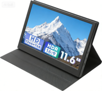 Moniteur portable 11,6 pouces 1366*768 60Hz avec housse de protection en cuir, haut-parleurs intégrés, écran externe pour ordinateur portable, bureau, jeux