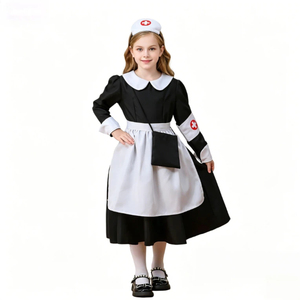 Costume de cosplay d'infirmière vintage pour enfants, disponible en 3 couleurs : rose/bleu/noir, ensemble de tenue de jeu de rôle de <span class=keywords><strong>docteur</strong></span> pour spectacle d'Halloween - Product Image 1