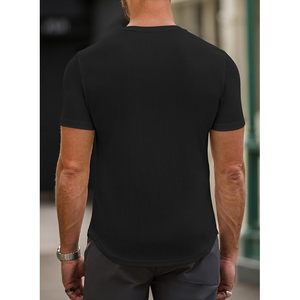 2025 Men's 280g Fitness T-Shirt Muscle Slim V-Neck Longline Henley Gym Workout Athletic Ribbed <b>Tee</b> Shirts - Product Image 4